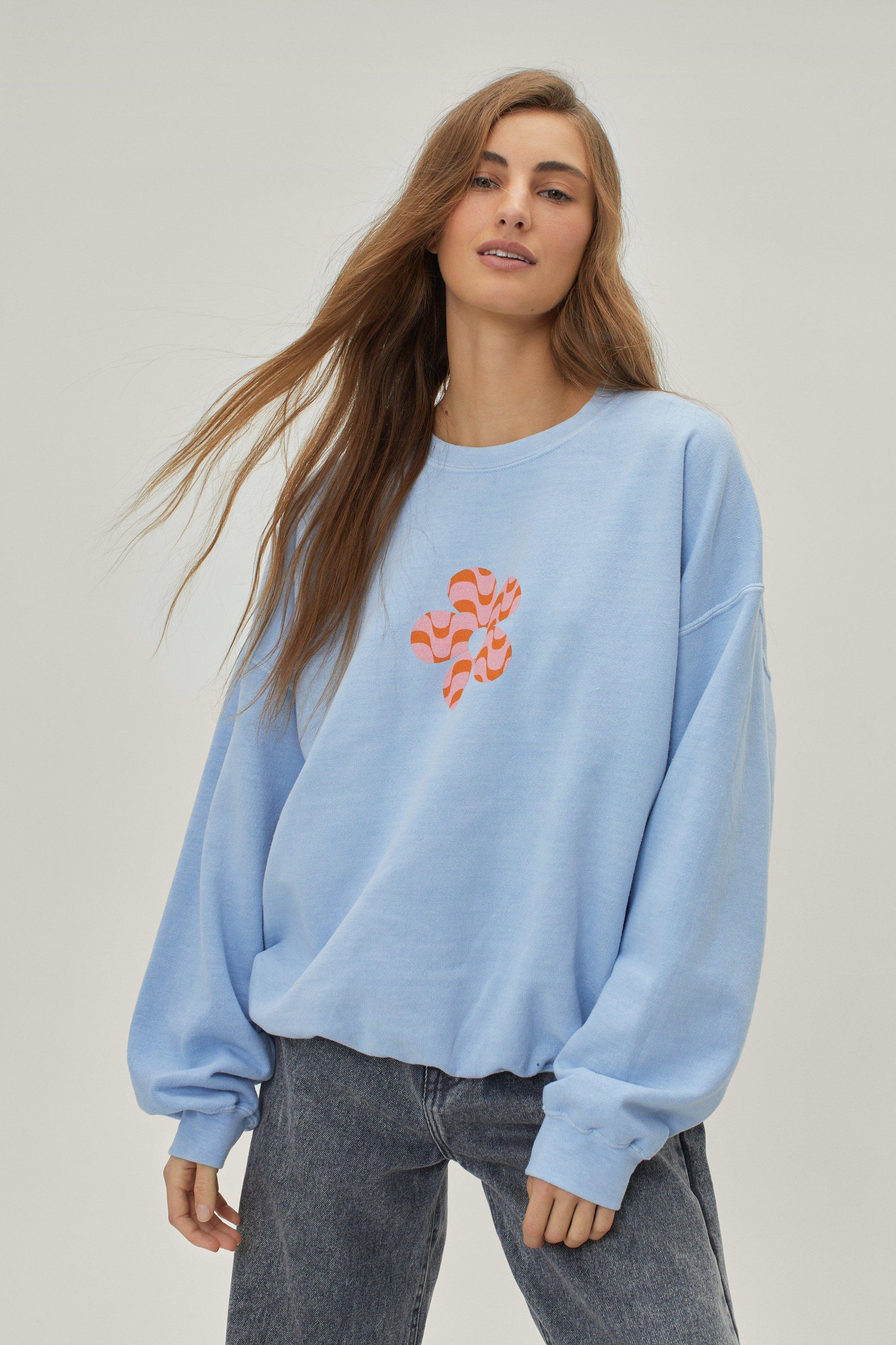Wave Flower Placement Print Overdyed Sweat